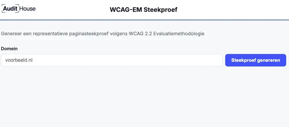 WCAG-EM Steekproef tool voorbeeld invulscherm