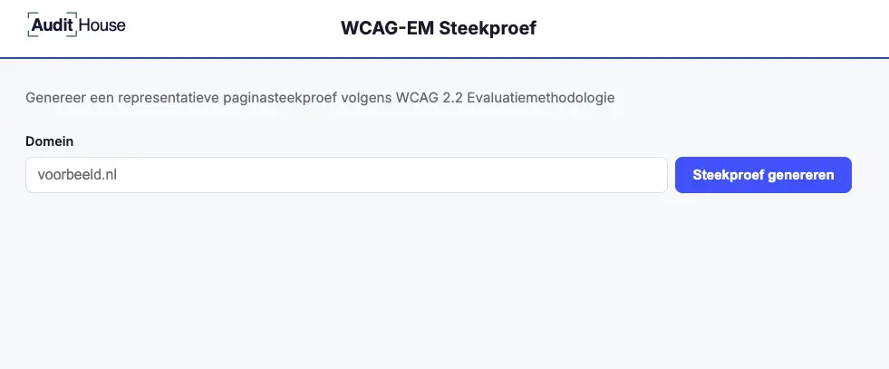 WCAG-EM Steekproef tool voorbeeld invulscherm